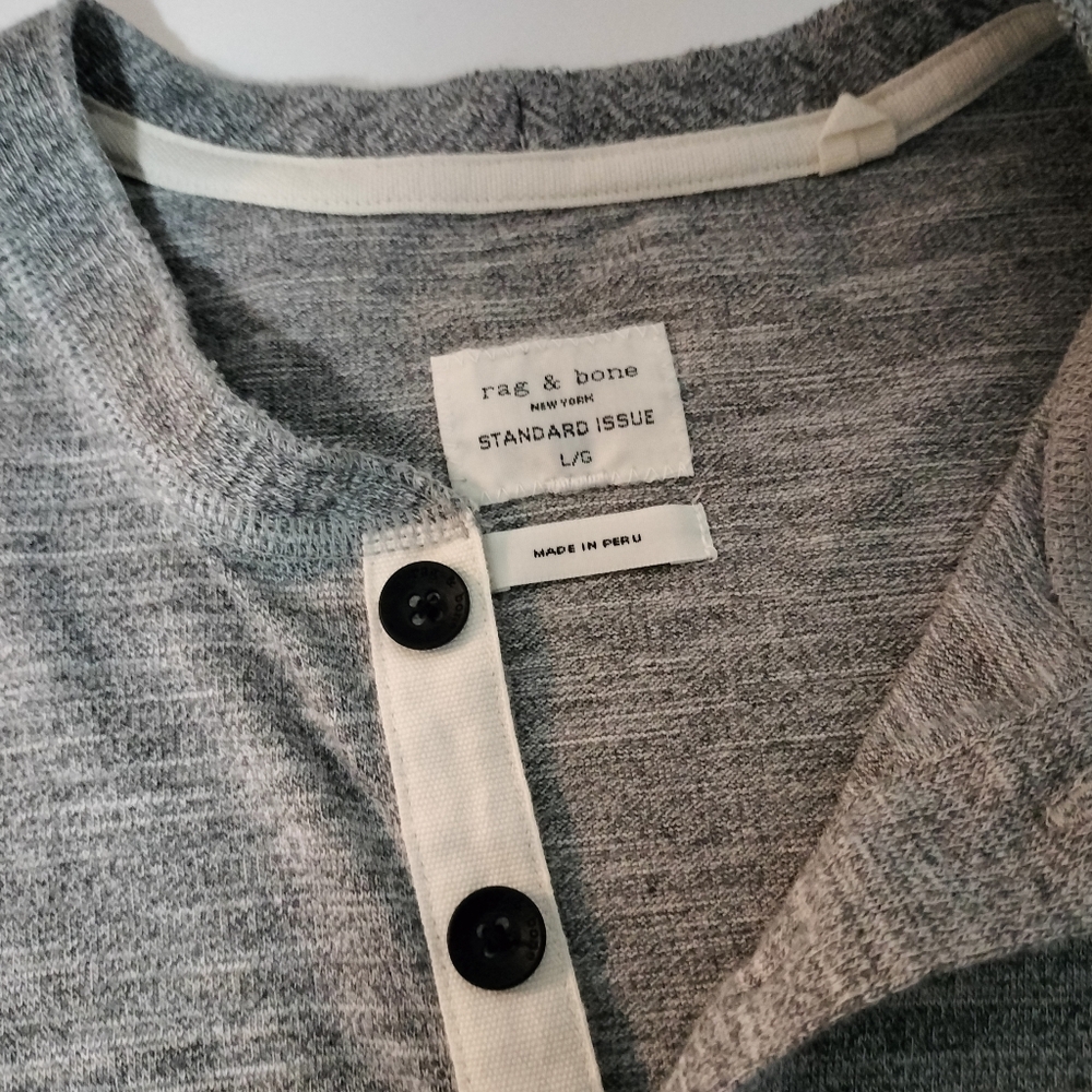 Rag & Bone Long Sleeve Henley Shirt-Heather Grey Size LG